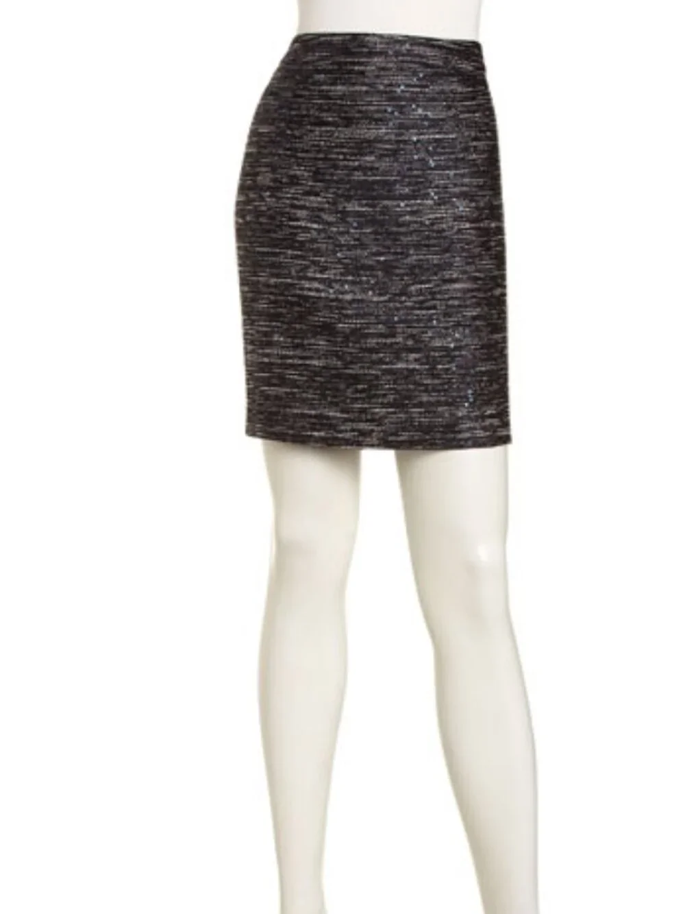 LAUNDRY by SHELLI SEGAL Blk/Silver/White Metallic Tweed w/Sequin Skirt NWT $168